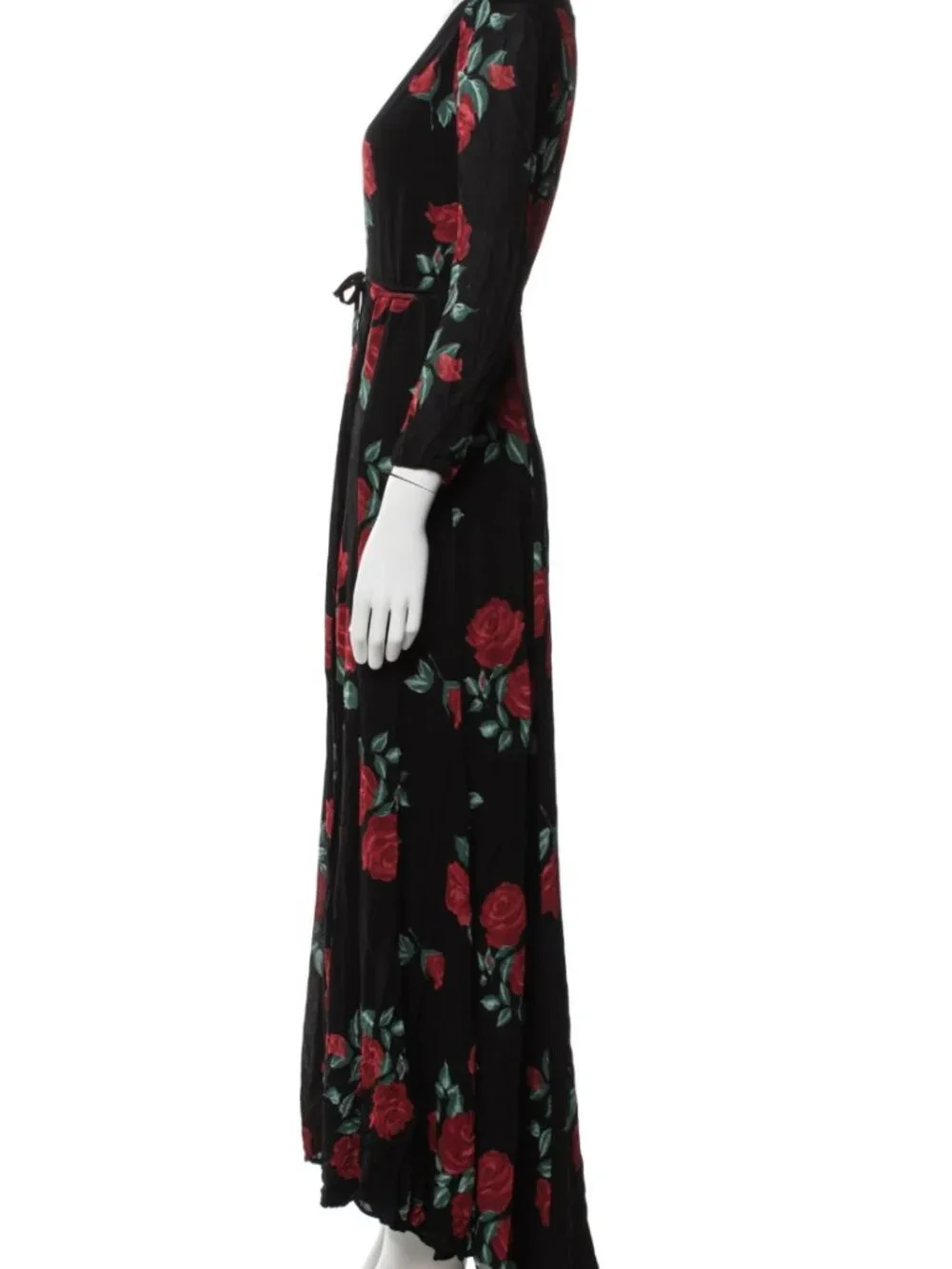 🌹 Reformation Milan Rose Floral Maxi Dress Small Black Red Floral Deep V Gown - Picture 5 of 6